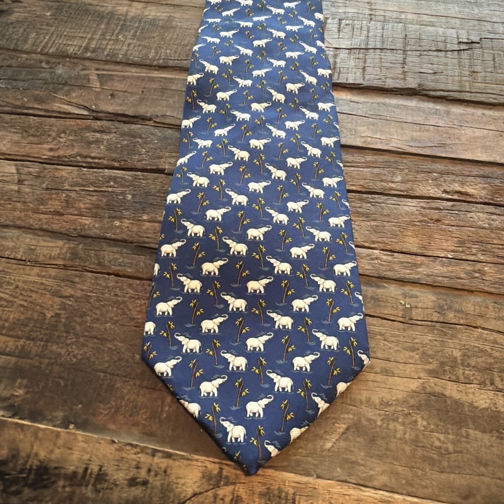 Beaufort The Rack 100% Silk Tie Blue Elephants And Bamboo!
